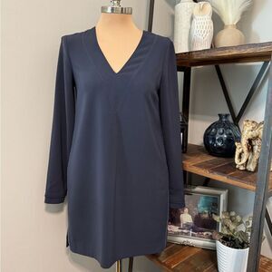 Brochu Walker Exposed Stitching V-Neck Mini Dress Slate Blue Gray Women’s Size S